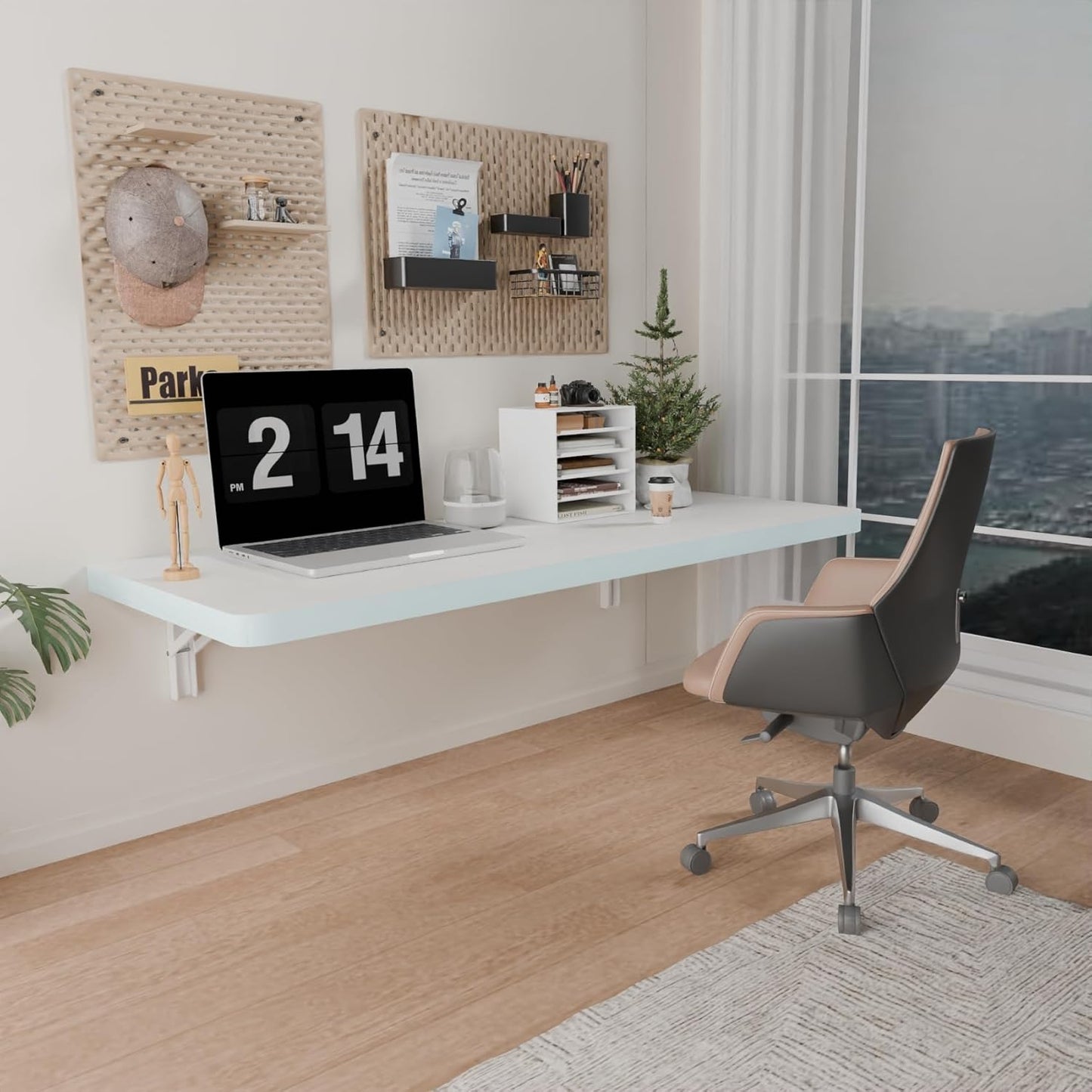 IAE Wall Mounted Folding Table with Pine Wood,36" x 14" Floating Wall Desk,Laundry Folding Table with Shelf Brackets,Fold Down Desk Shelf,Folding Workbench for Home,Dining,Laundry Room,Kitchen,Brown
