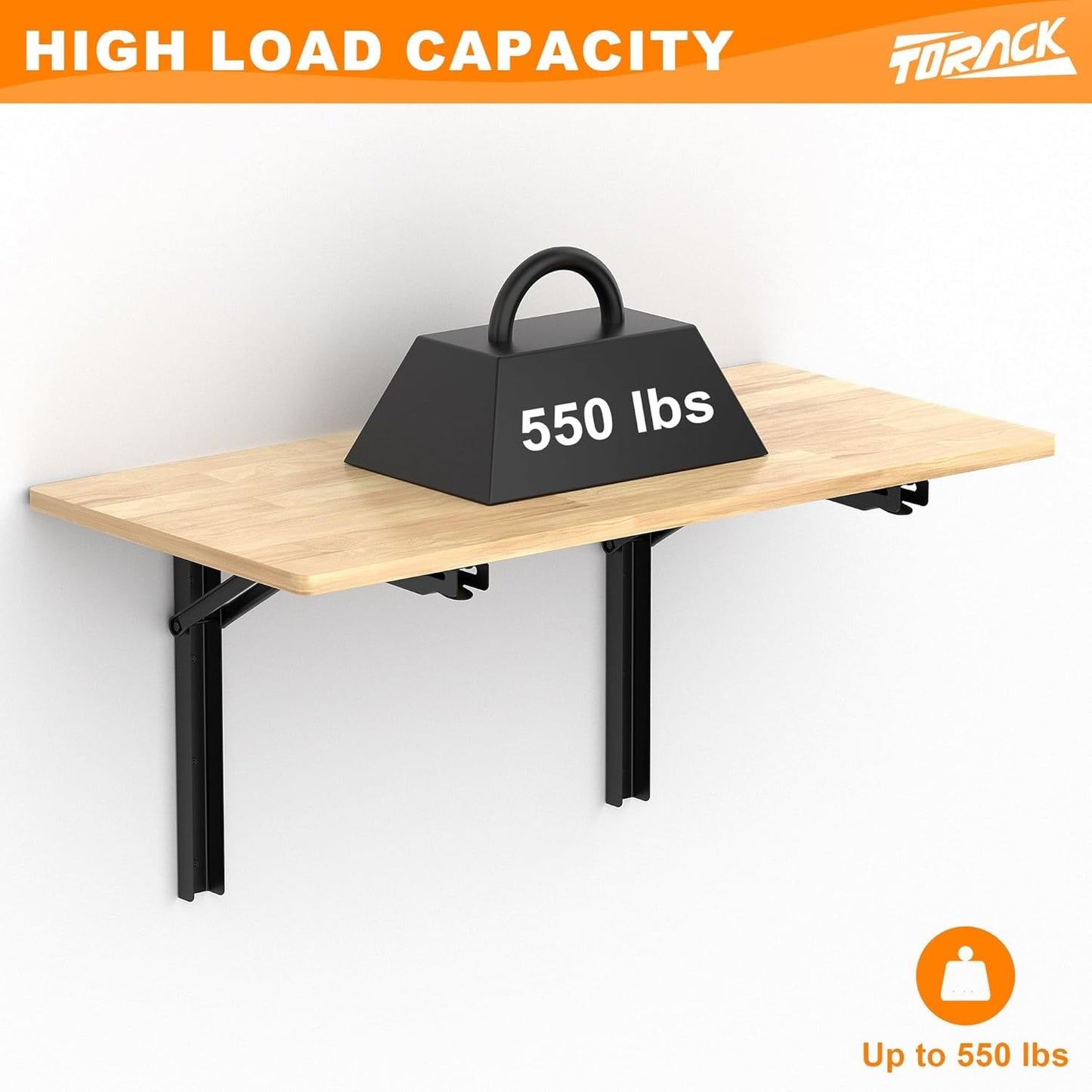 TORACK Heavy Duty Wall Mounted Folding Workbench, Space-Saving Collapsible Wall Table/Desk for Garage Workshop, Holds Up to 550lbs(Board Size: 47.25 x 22.75inch)