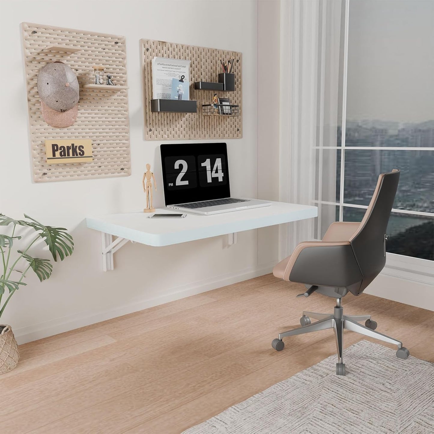 IAE Wall Mounted Folding Table with Pine Wood,36" x 14" Floating Wall Desk,Laundry Folding Table with Shelf Brackets,Fold Down Desk Shelf,Folding Workbench for Home,Dining,Laundry Room,Kitchen,Brown