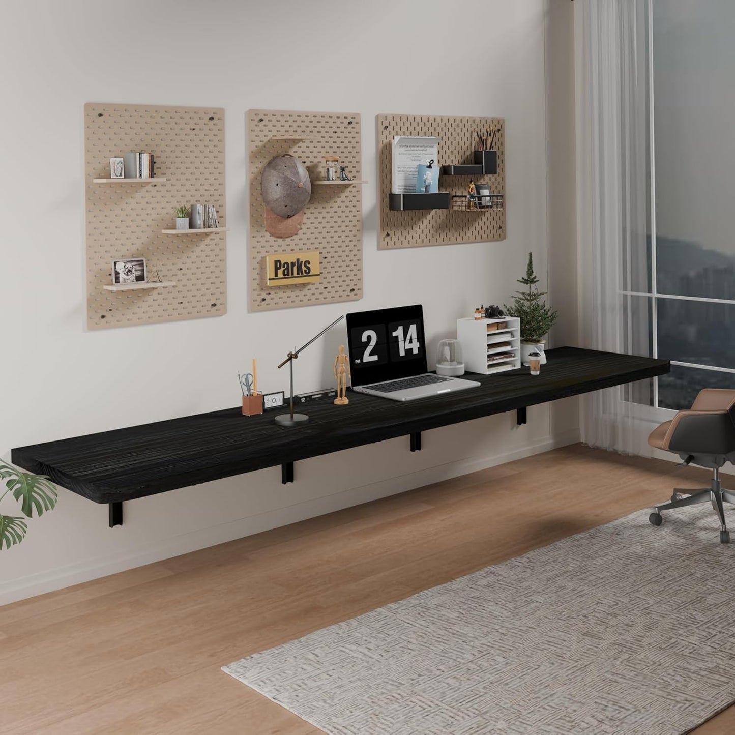 IAE Wall Mounted Folding Table with Pine Wood,36" x 14" Floating Wall Desk,Laundry Folding Table with Shelf Brackets,Fold Down Desk Shelf,Folding Workbench for Home,Dining,Laundry Room,Kitchen,Brown