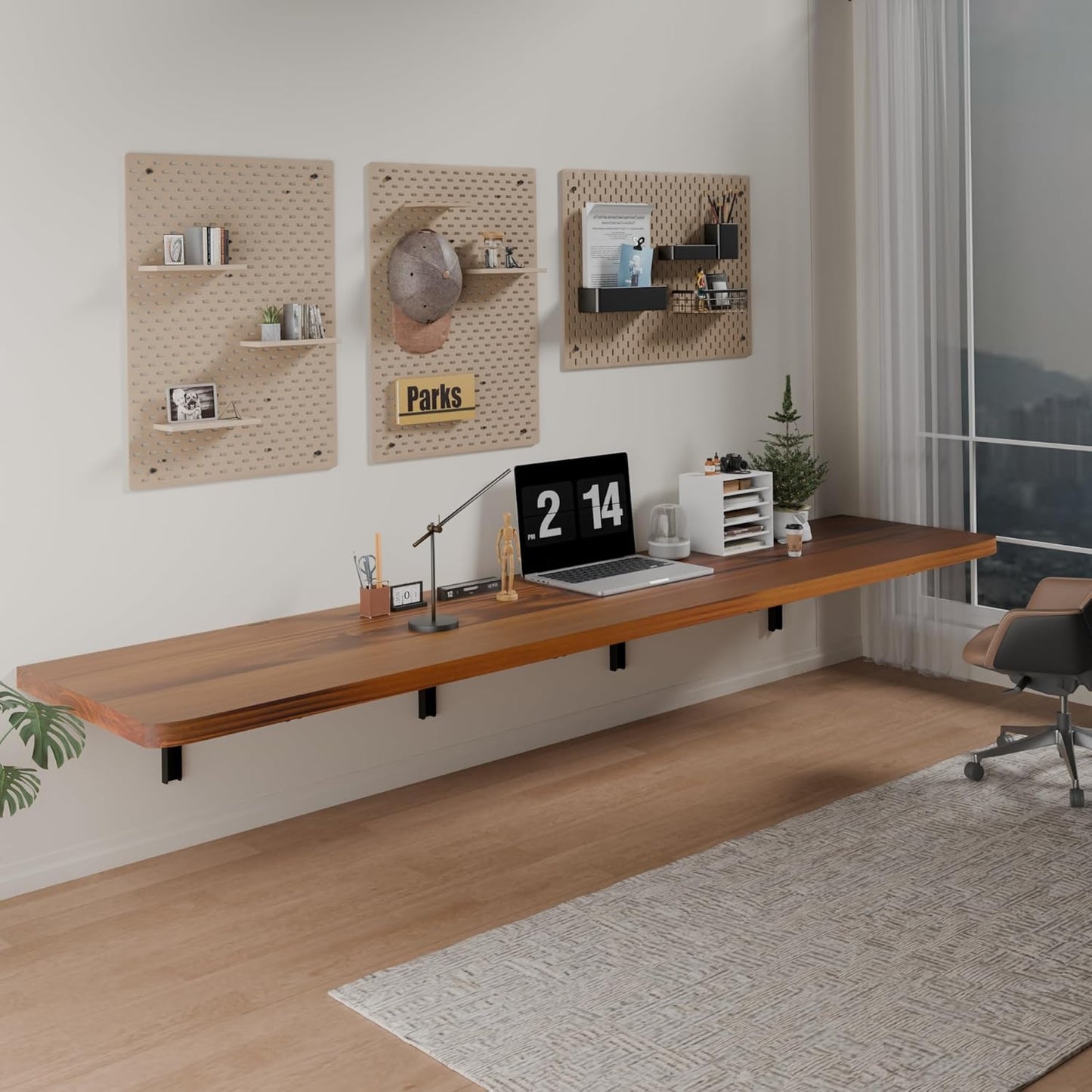 IAE Wall Mounted Folding Table with Pine Wood,36" x 14" Floating Wall Desk,Laundry Folding Table with Shelf Brackets,Fold Down Desk Shelf,Folding Workbench for Home,Dining,Laundry Room,Kitchen,Brown