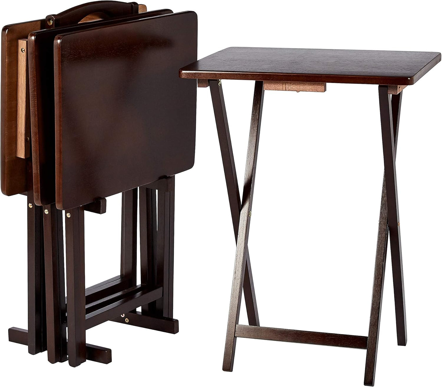 Amazon Basics Portable TV Dinner 4-Pack Rectangular Folding Tray Table with Storage Rack, Black, 15" x 19" x 26"