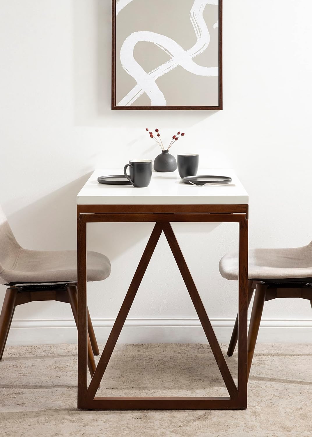Kate and Laurel Kaya Modern Wall-Mounted Folding Table, 24 x 33 x 31, White and Walnut, Space-Saving Versatile Table with Folding Design for Dining Room or Home Office Decor