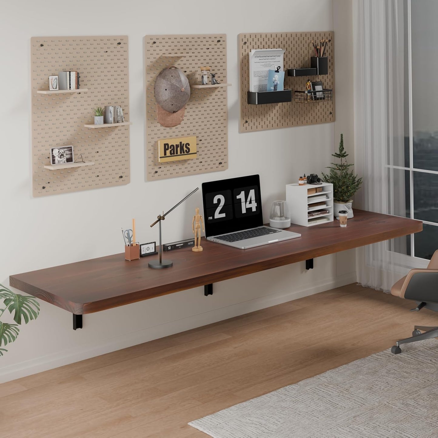 IAE Wall Mounted Folding Table with Pine Wood,36" x 14" Floating Wall Desk,Laundry Folding Table with Shelf Brackets,Fold Down Desk Shelf,Folding Workbench for Home,Dining,Laundry Room,Kitchen,Brown