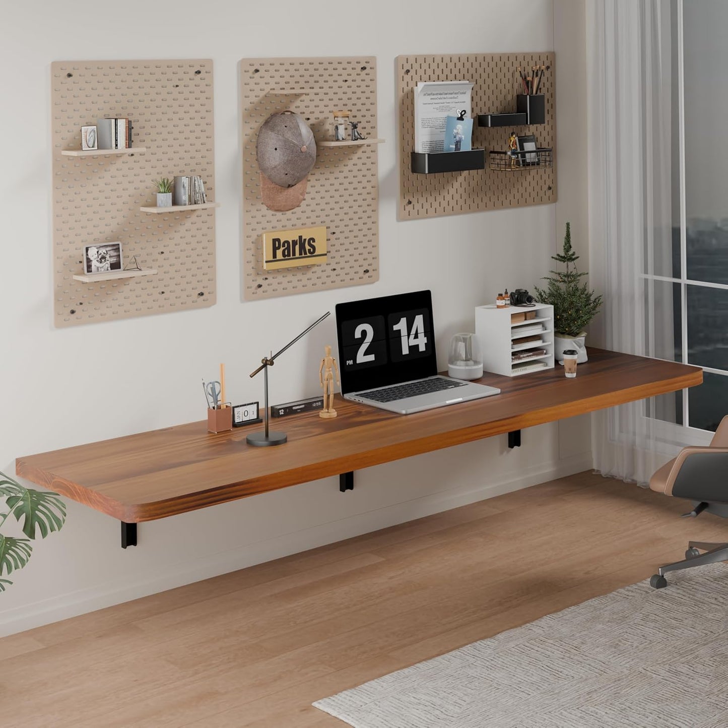 IAE Wall Mounted Folding Table with Pine Wood,36" x 14" Floating Wall Desk,Laundry Folding Table with Shelf Brackets,Fold Down Desk Shelf,Folding Workbench for Home,Dining,Laundry Room,Kitchen,Brown