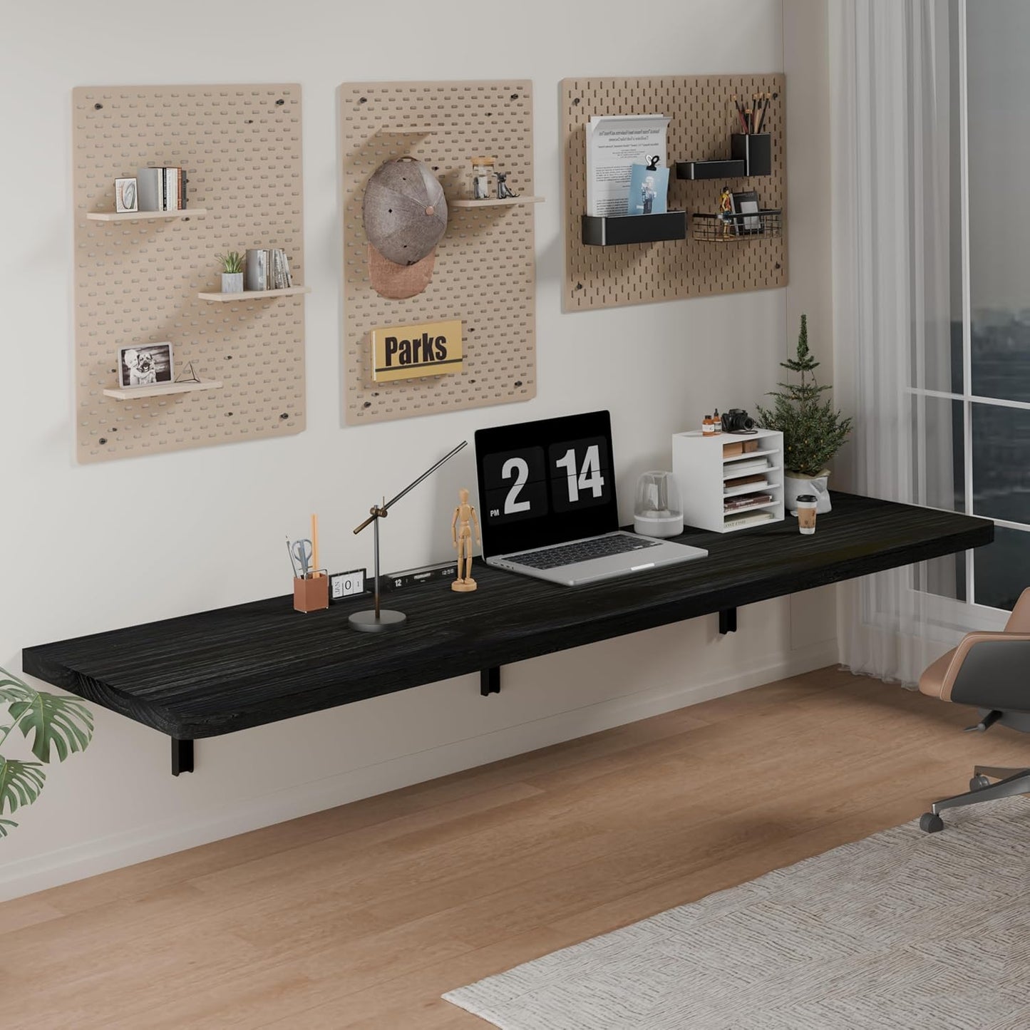 IAE Wall Mounted Folding Table with Pine Wood,36" x 14" Floating Wall Desk,Laundry Folding Table with Shelf Brackets,Fold Down Desk Shelf,Folding Workbench for Home,Dining,Laundry Room,Kitchen,Brown